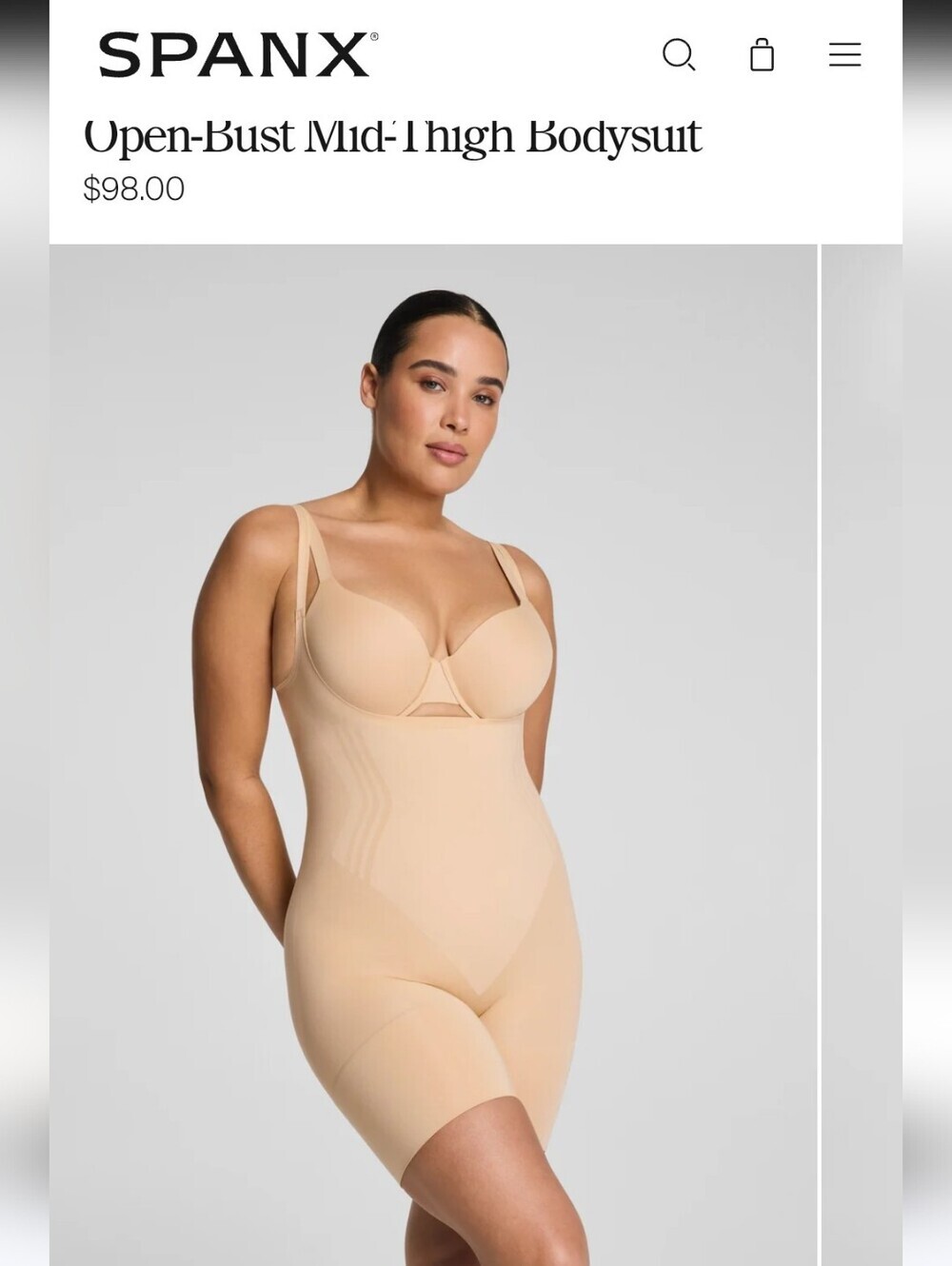 SPANX OPEN-BUST MID-THIGH BODYSUIT SHAPEWEAR HONEY WOMEN SIZE 3X SHAPER WEDDING